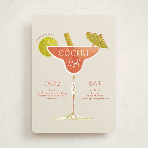 This is a manhattan party invitations with standard by Gwen Bedat called cocktail night printing on signature in standard